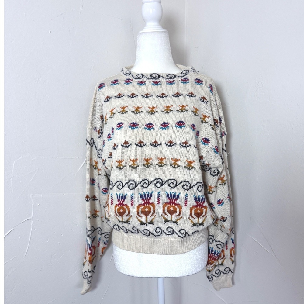Vintage Melbourne Outfitters Folk Novelty Knit Sweater Ramie Cotton L